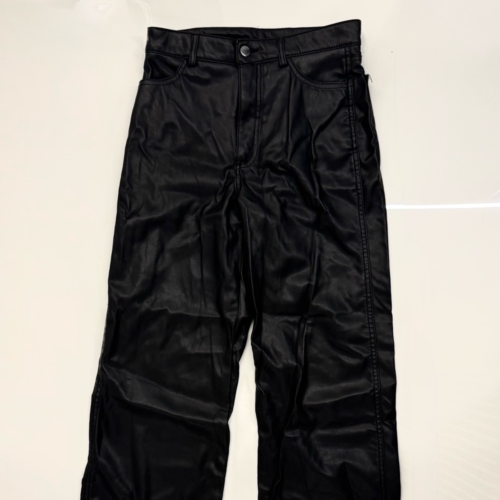Garage Black Straight Leg Leather Pants
